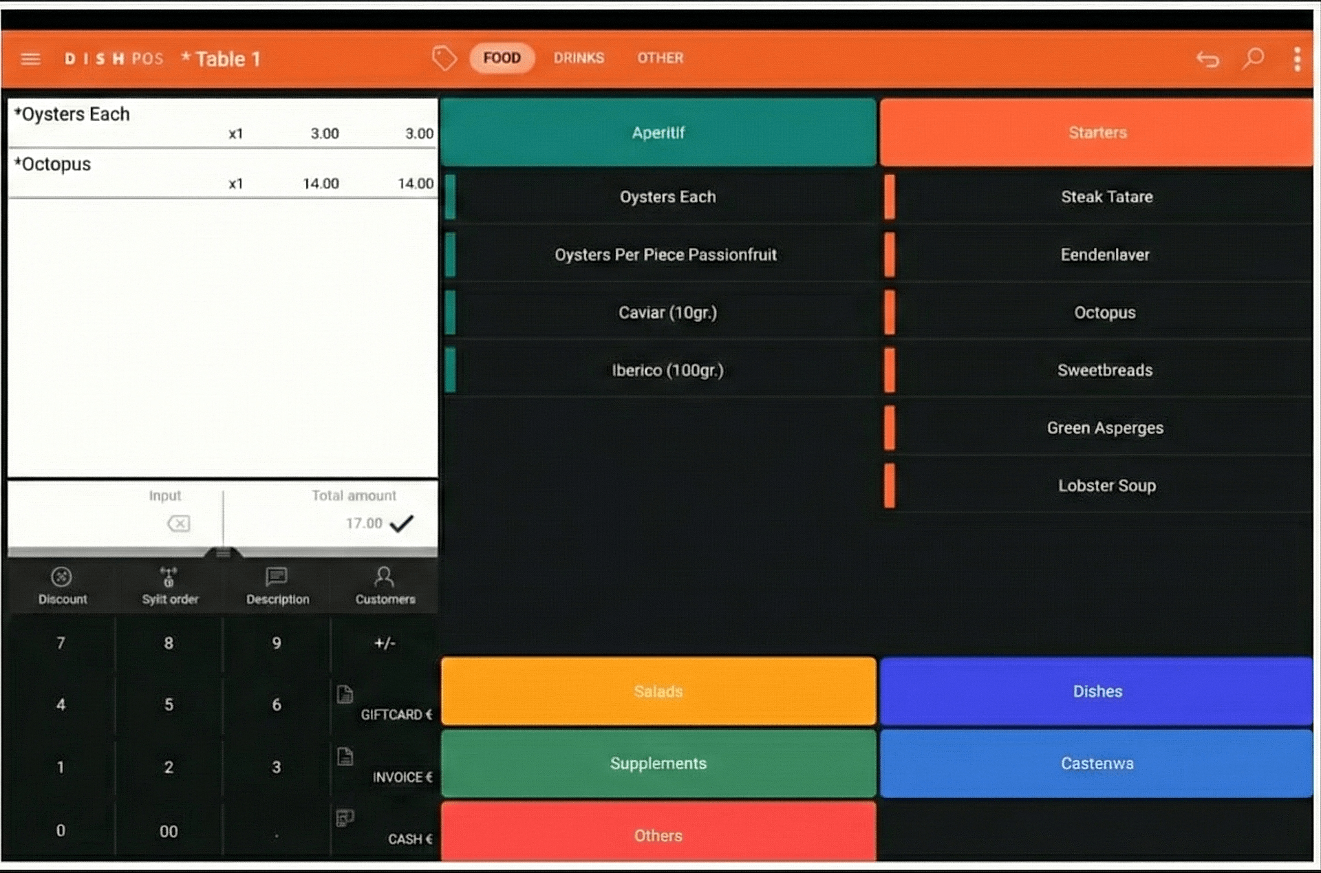 DISH POS Benutzeroberfläche – Übersichtliche Kategorien und schnelle Bestellaufnahme