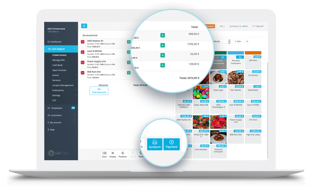 helloCash Rechnungserstellung – Die übersichtliche Benutzeroberfläche für schnelles Kassieren auf jedem Gerät