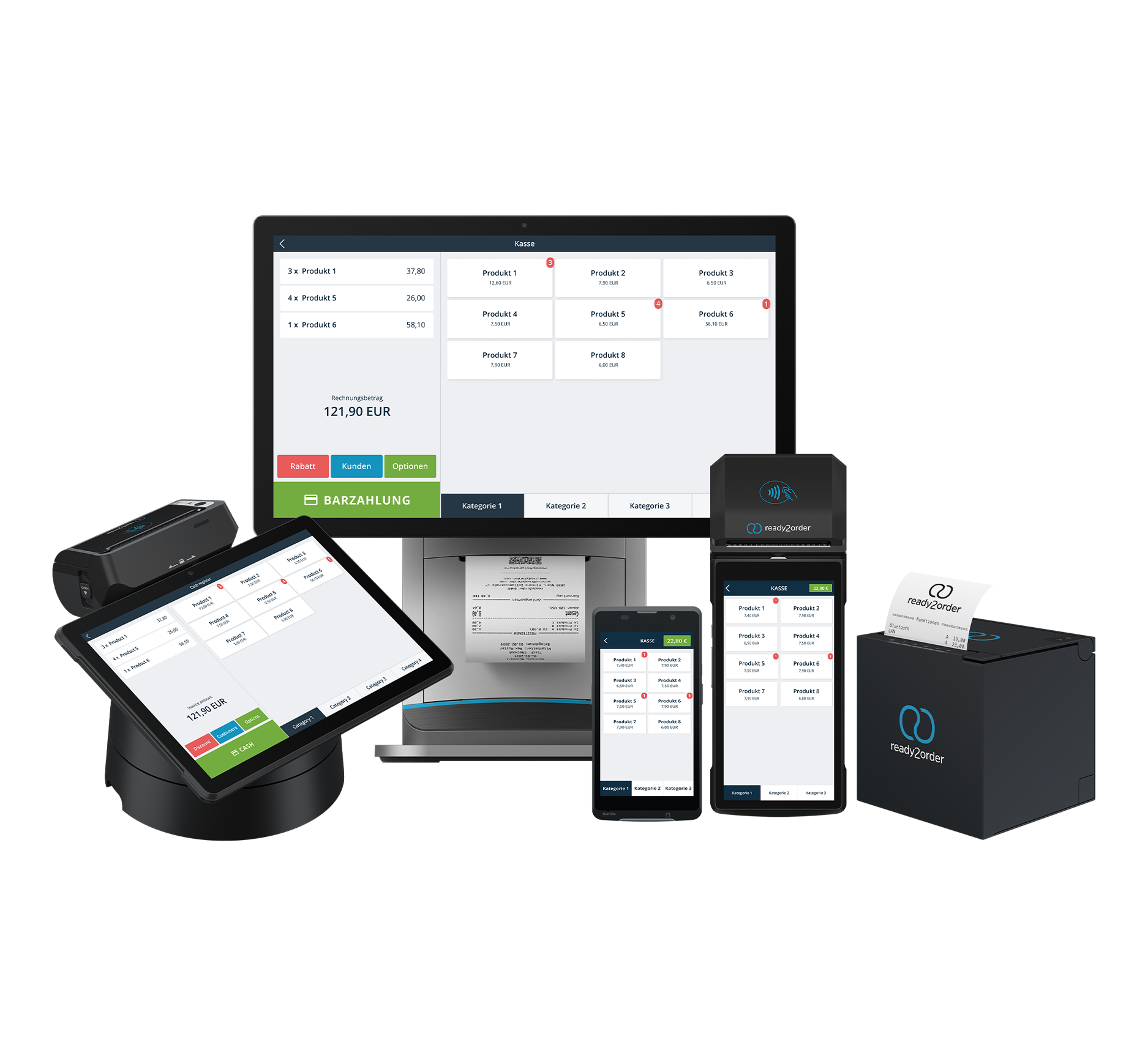 ready2order Produktfamilie – Vom kompakten readyMini bis zum stationären readyMax 2 für jeden Einsatz die passende Hardware