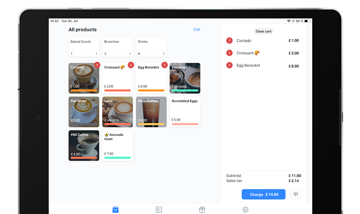 SumUp Produktkatalog – Übersichtliche Artikelverwaltung auf dem Tablet